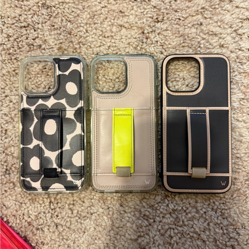 iPhone 14 Pro Max Walli Phone Cases - Black Floral, Beige/Yellow and Black/Tan
